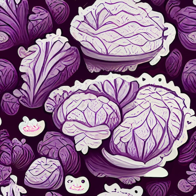 A purple cabbage pattern with the words cabbage on the bottom