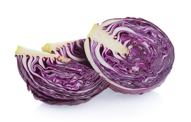 Purple cabbage slice on white isolated