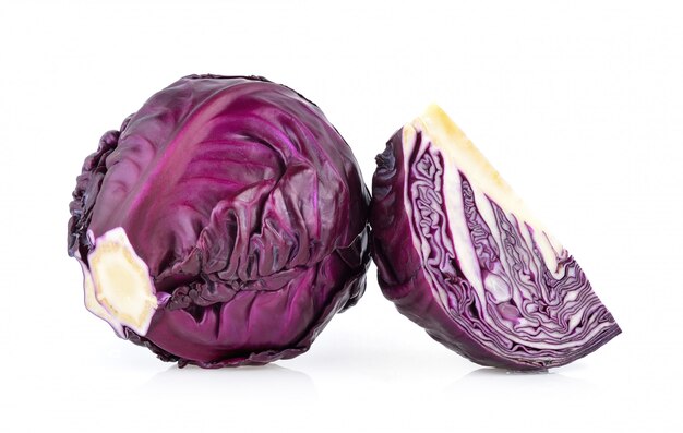 Purple cabbage on white wall