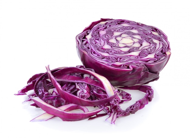 Purple cabbage on white wall