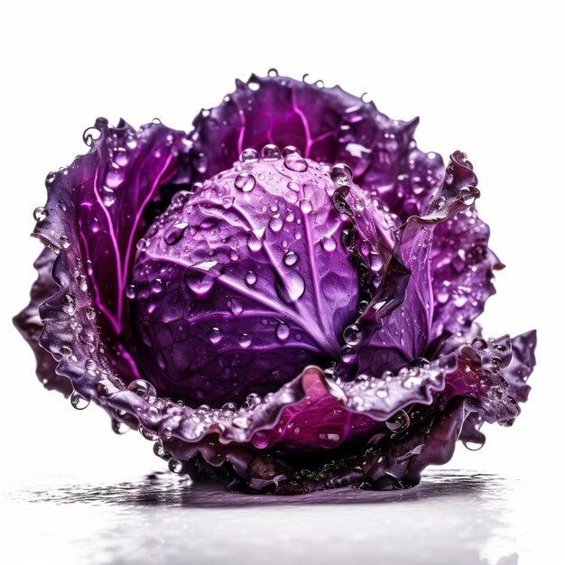 A purple cabbage with water droplets on it