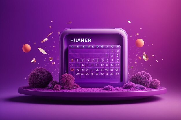 Purple calendar clock search icon reminder notification concept website ui on purple background 3d