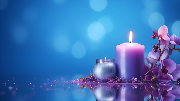 A purple candle and a candle