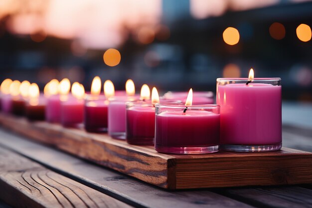 purple candle light on night bokeh background