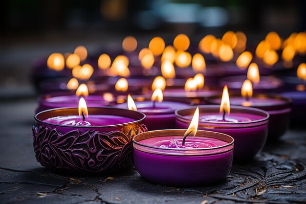 purple candle light on night bokeh background