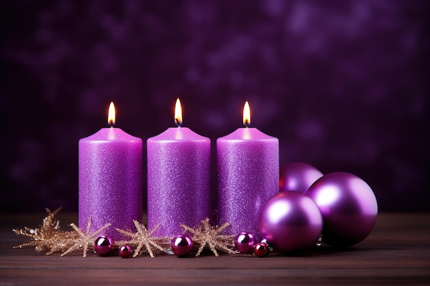 Purple Candles With Flickering Flames