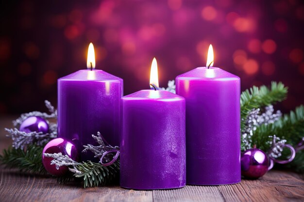 Purple candles with flickering flames