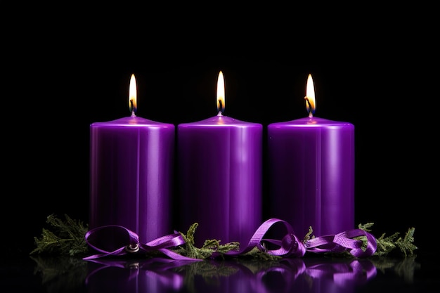 Purple Candles With Flickering Flames