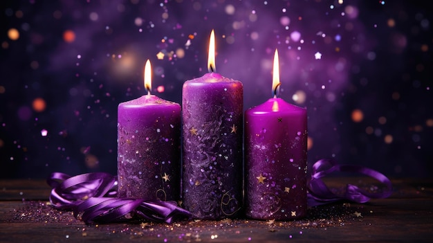 purple candles with purple candles in the background