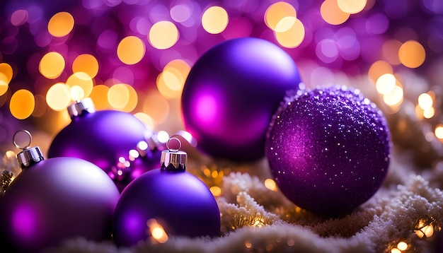 Photo purple christmas balls winter decoration