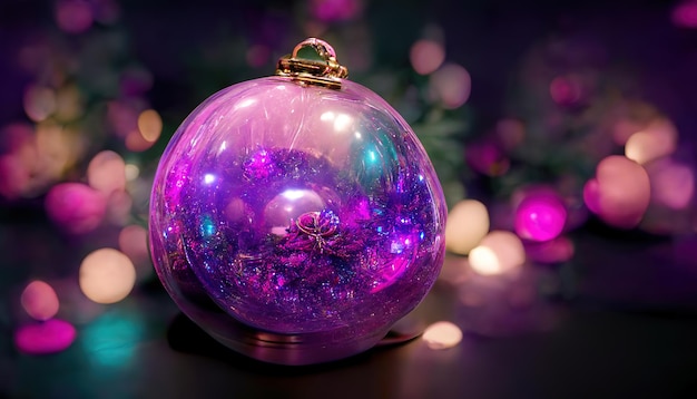 写真 紫のクリスマスデコレーションai生成