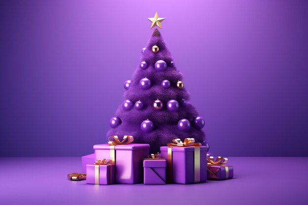 A purple christmas tree with presents