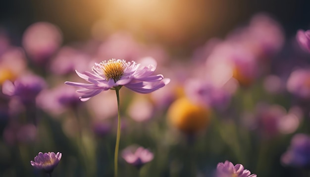 Purple chrysanthemum flower in the garden with sunlight