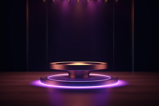 A purple circle with a black ring on it and a purple light on the top.