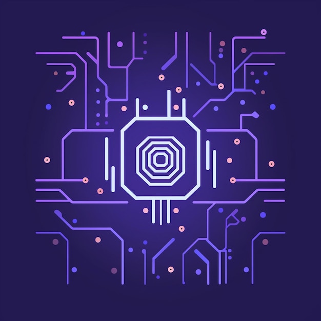 A purple circuit board with a circle in the center.