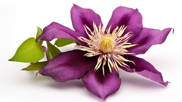 Фиолетовый цветок клематиса с зеленым стеблем