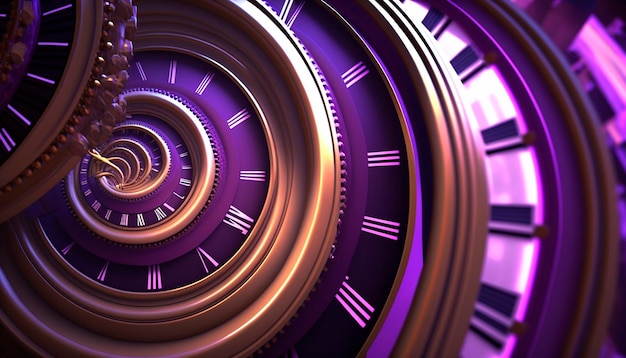 A purple clock spirals with the number 3 on it.