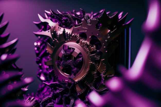 A purple clock with gears and gears on it