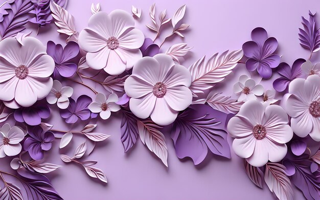 Foto colore viola foglia di parete 3d foglia di fiore sfondo carta da parati