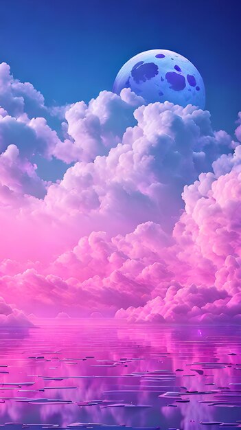 Purple Color cloud sky landscape in digital art style with moon wallpaper