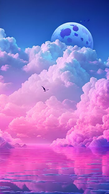 Purple Color cloud sky landscape in digital art style with moon wallpaper