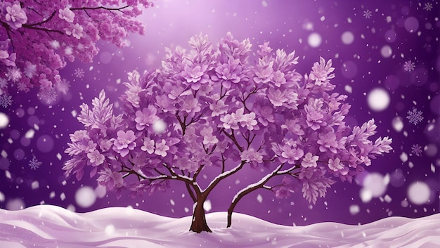 Purple color floral background design with realistic snow glitter wallpaper generated by ai