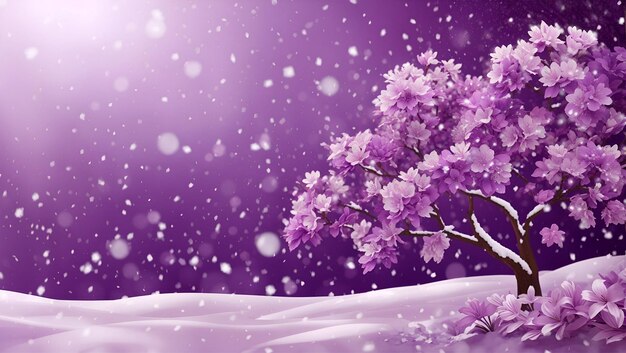 Purple color floral background design with realistic snow glitter wallpaper generated by AI