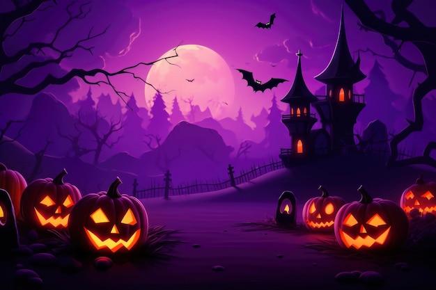 Purple color halloween elements background in minimal style