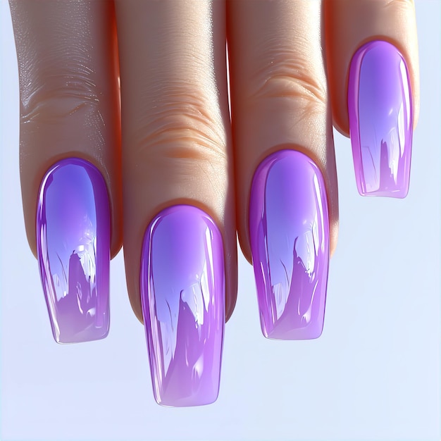 Purple colored nail polish on manicured nails