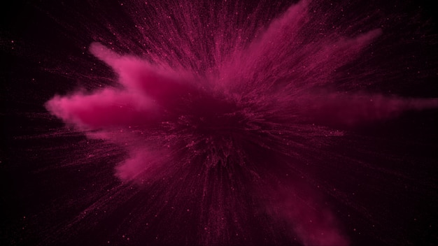Purple colored powder explosion isolated