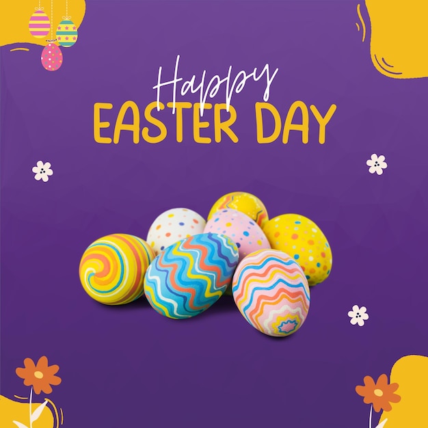 purple colorful illustration happy easter day instagram post 1
