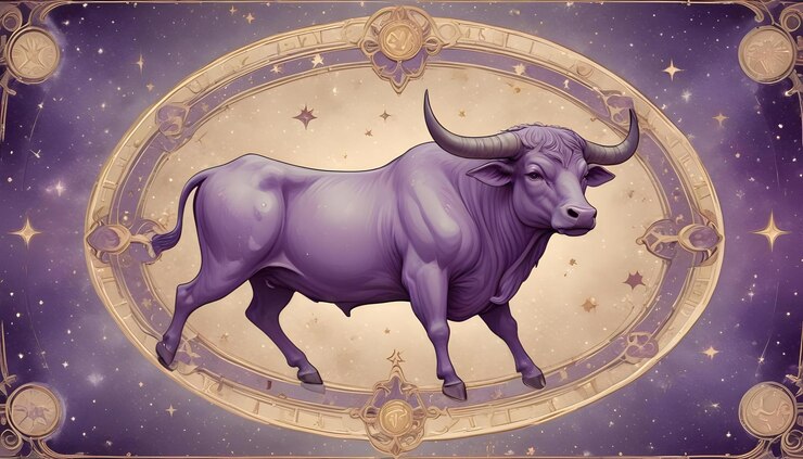 Photo a purple cow with a gold star on it