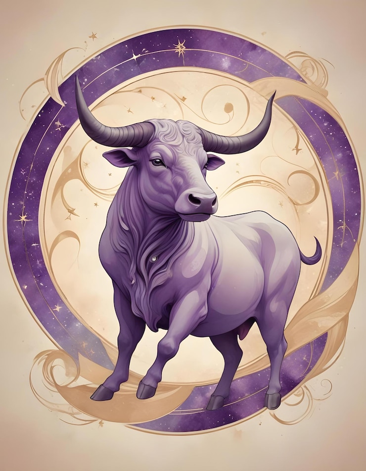 Photo a purple cow with a purple background with stars on it