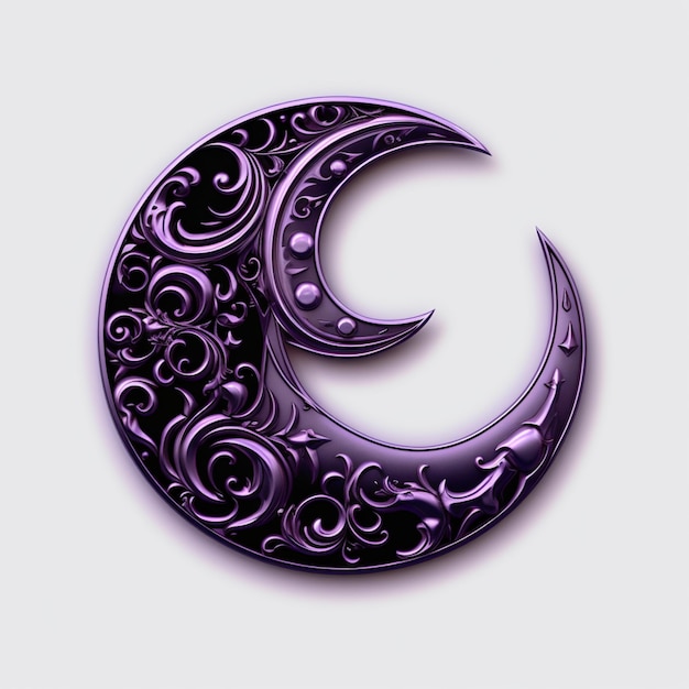 Photo purple crescent with swirly design on it against a white background generative ai