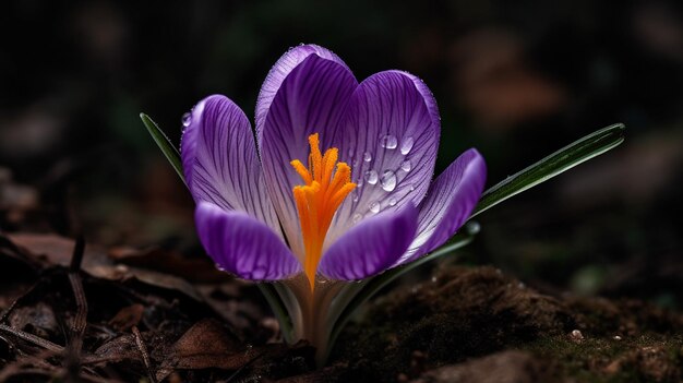 A purple crocus flower with the word saffron on it