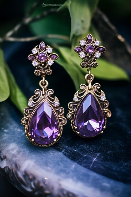 1928 Jewelry Oval Amethyst Purple Stone Crystal Button Earrings