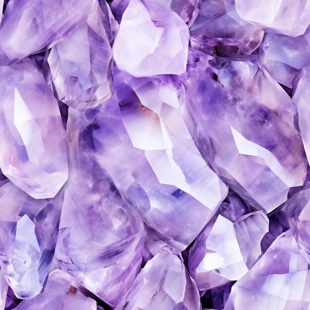 Purple crystals are piled together in a pile on a table generative ai