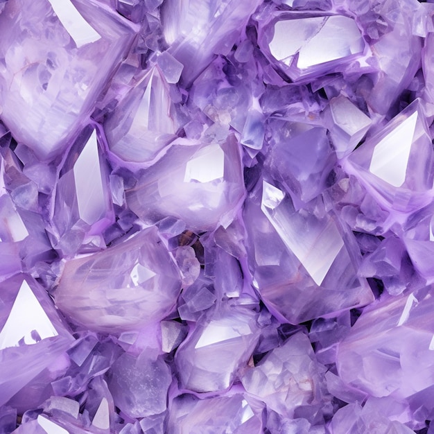 Purple crystals are piled together in a pile on a table generative ai