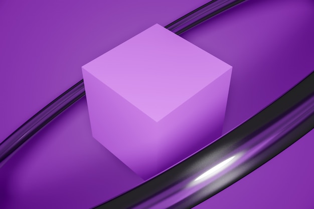 Photo purple cube on a monochrome background. abstract background with elements, studio. geometric shapes.