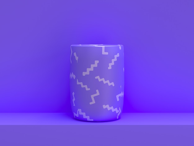 Photo purple cup wall  3d rendering