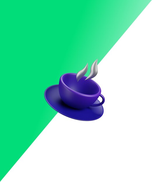 A purple cup with a blue cup on a green and white background.