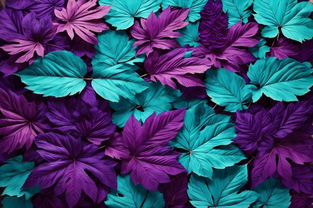 Purple and cyan colorful leaves background leaves background leaves wallpaper leaves pattern fallen leaves background ai generative