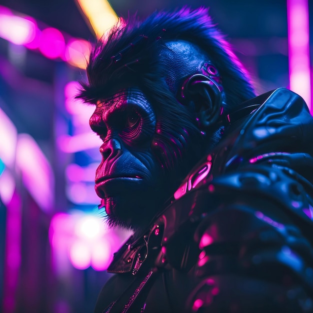 Purple Cyberpunk Gorilla Portrait