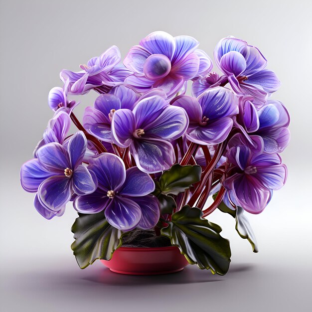 Purple cyclamen flowers in a vase on a gray background