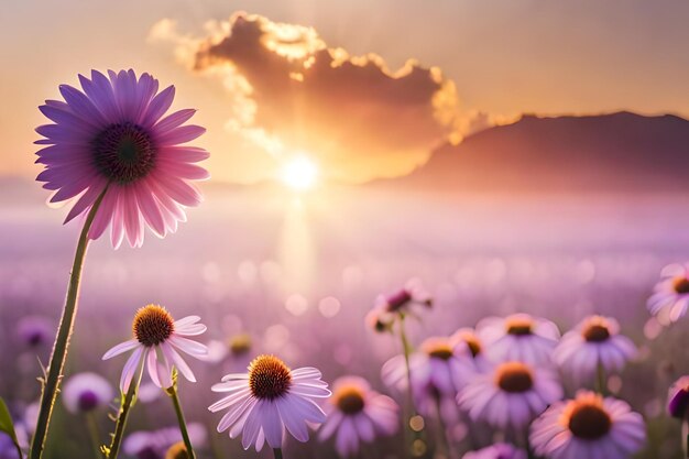 Purple daisies in a field of purple flowers