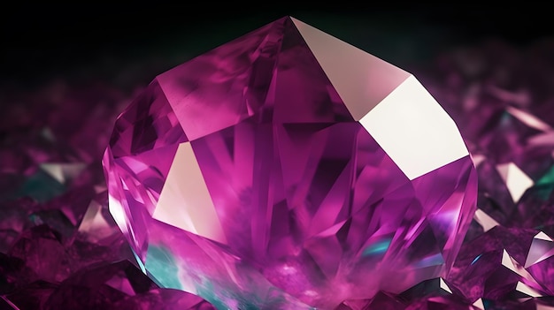 A purple diamond is displayed in front of a black background.