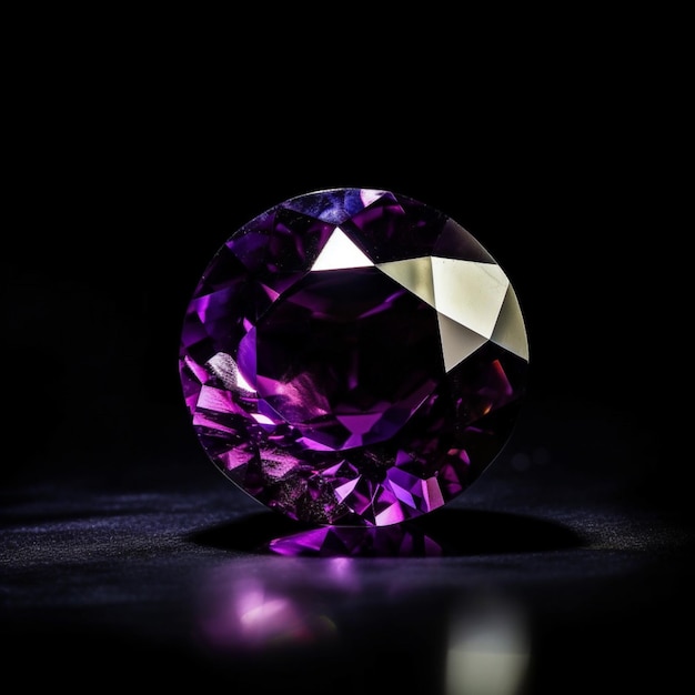 A purple diamond sits on a black surface.