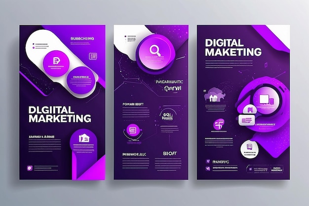 사진 보라색 디지털 마케팅 배너 표시 블로처 플라이어 배너 디자인 디지털 마케팅 에이전시 및 기업 스타일