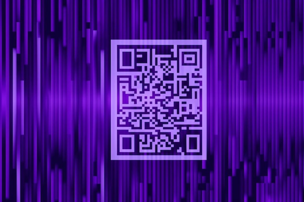 A purple digital screen with a barcode on it.