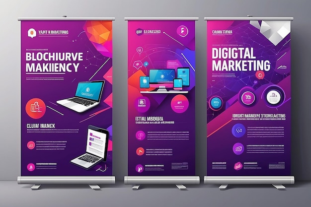 Purple digitale marketing banner teken brochure flyer banner ontwerp Digitale marketing agentschap en bedrijfsstijl